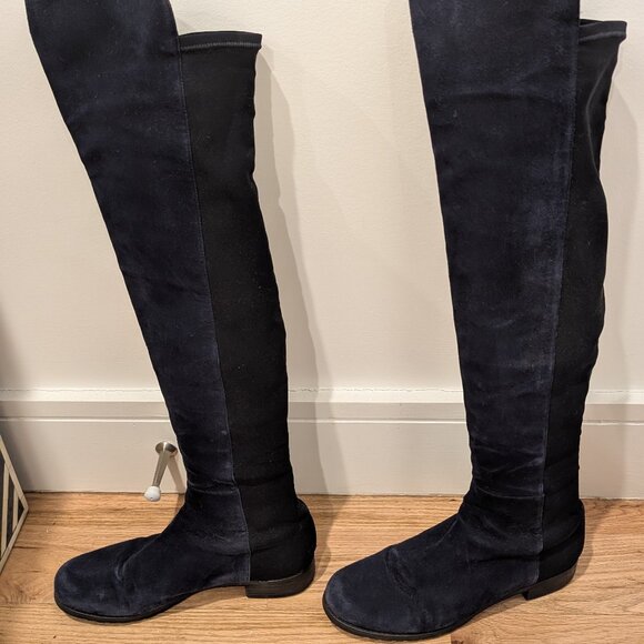 Stuart Weitzman  Navy & Black Over the Knee Suede Sock Boots - Picture 1 of 8